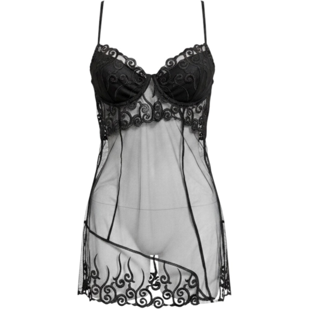 Shirley of Hollywood Black Lace Mesh Babydoll Chemise L 20466‎
